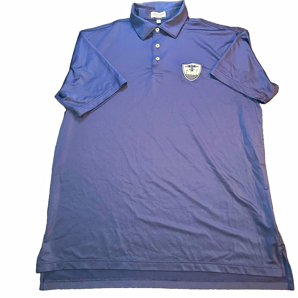 Peter Millar Summer Comfort Mens L Blue Solid Polo Short Sleeve Embroidered